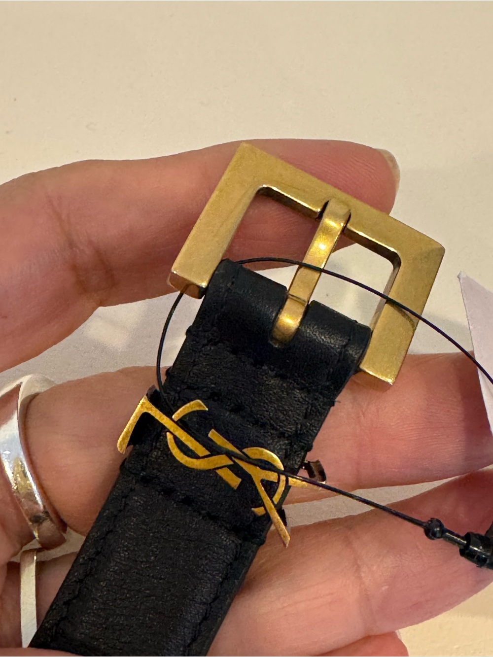 Yves Saint Laurent Black Leather Womens Belt with Gold Buckle - Picture 5 of 6
